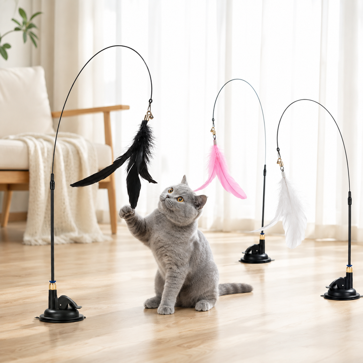 吸盤式 ゆらゆら羽根の猫じゃらし