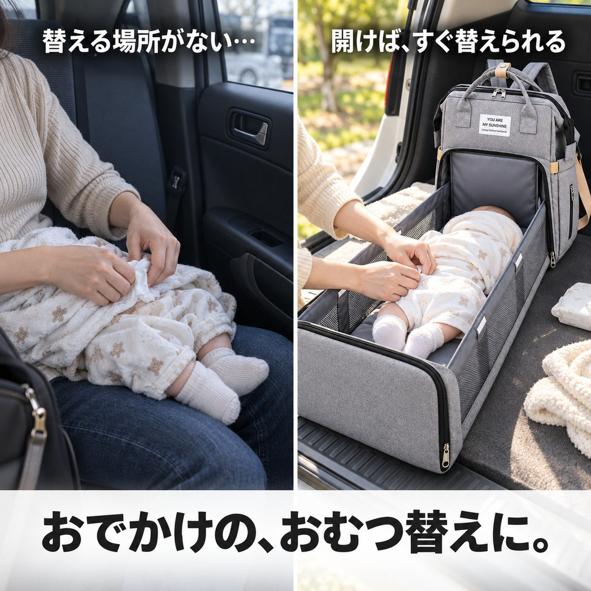 替える場所がない外出先でも開けばすぐ替えられる